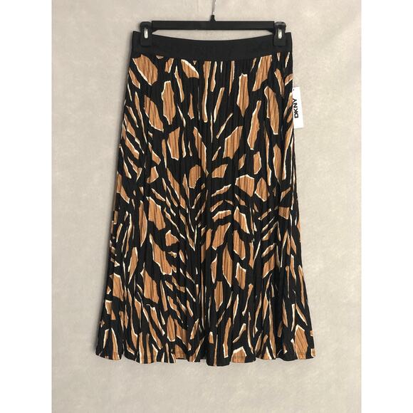 DKNY Hacci Knit Midi Skirt Women's Medium Pleated in Geo Truffle NEW - Picture 1 of 7